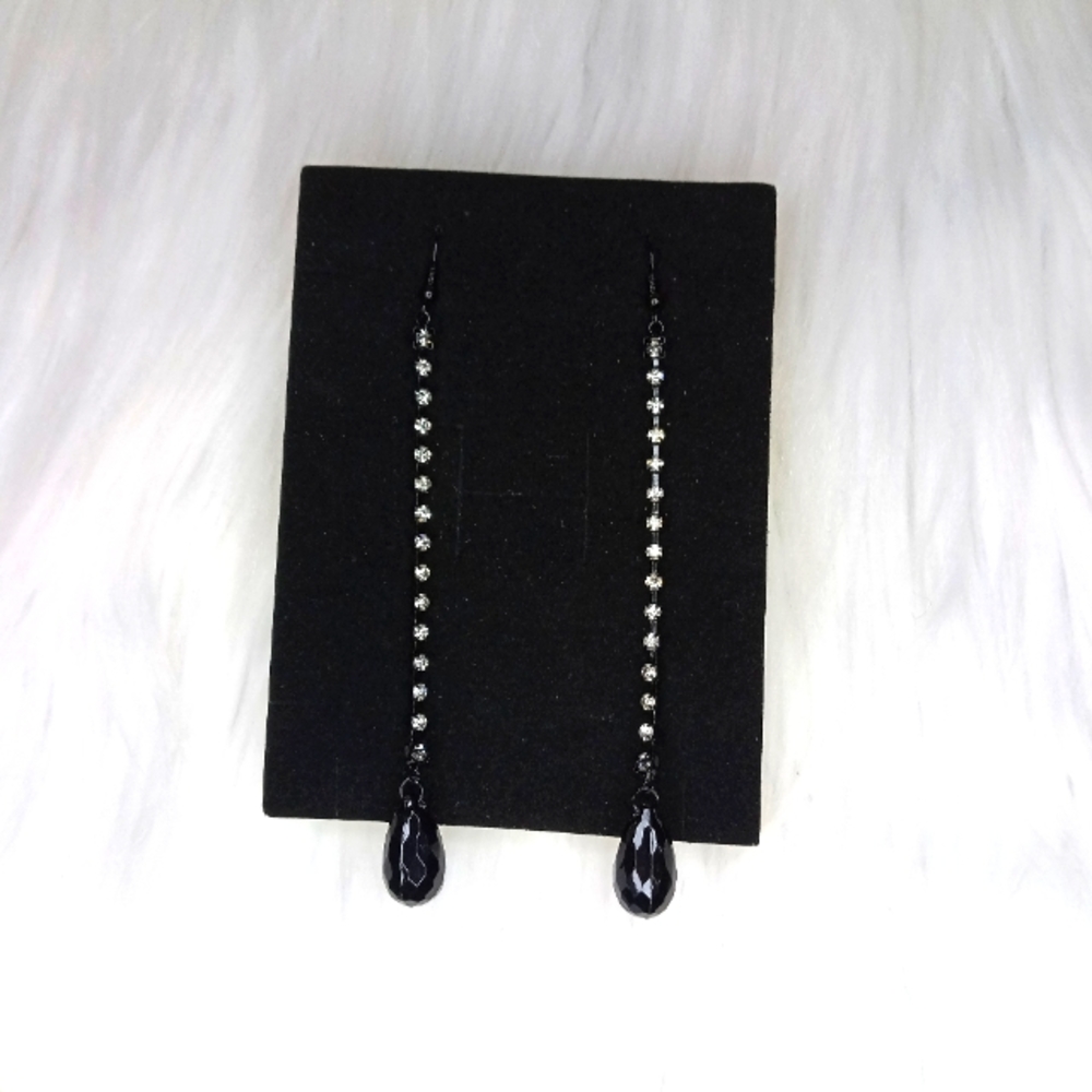 Black & Rhinestone Drop Earrings with Wire Hooks